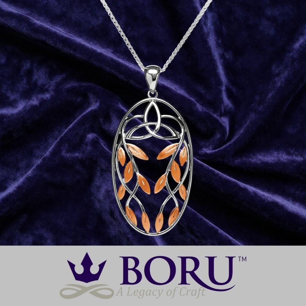 Sterling Silver Trinity Knot Tree of Life Leaves Necklace