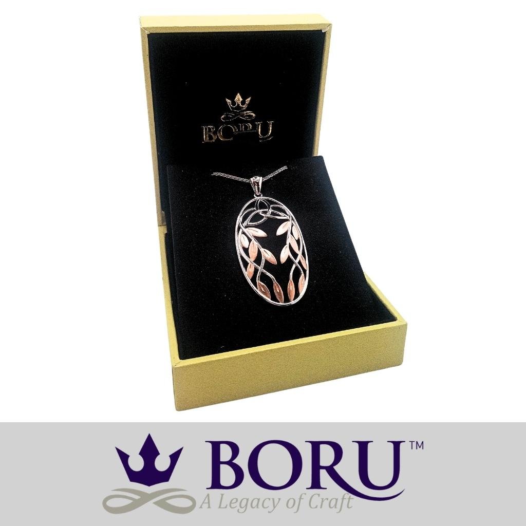 Sterling Silver Trinity Knot Tree of Life Leaves Necklace
