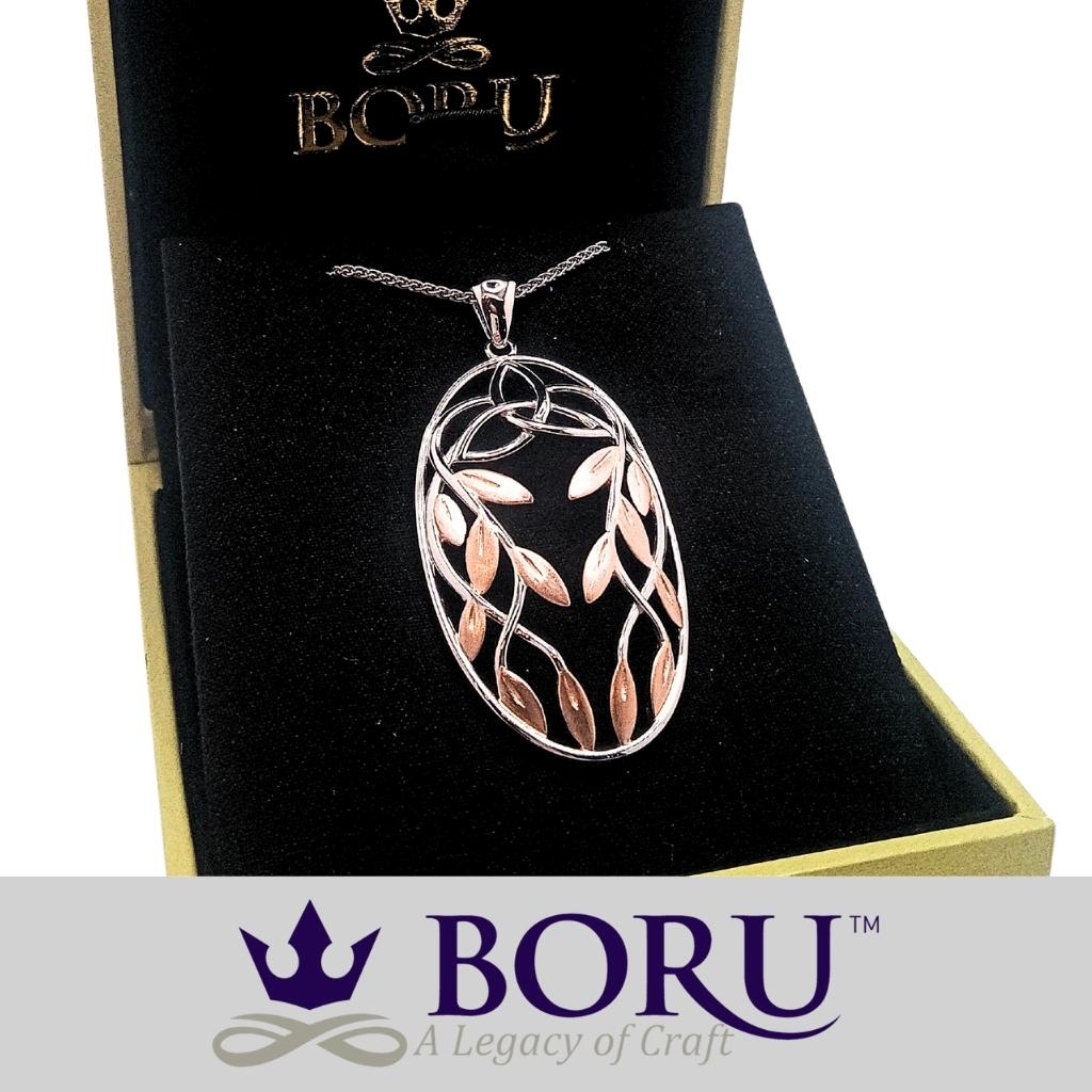 Sterling Silver Trinity Knot Tree of Life Leaves Necklace