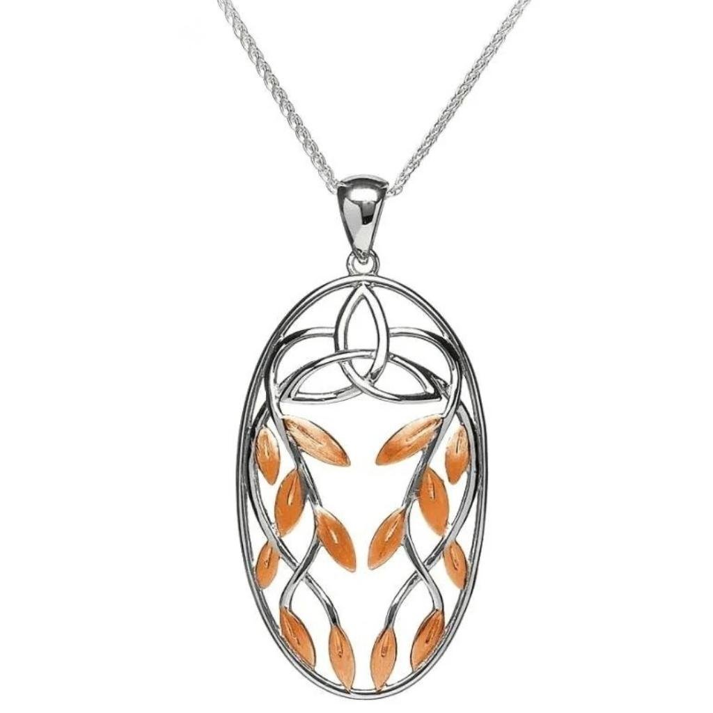 Sterling Silver Trinity Knot Tree of Life Leaves Necklace