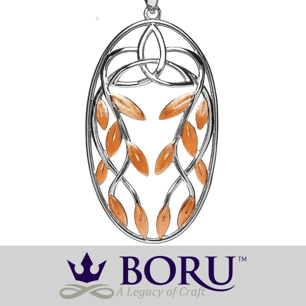 Sterling Silver Trinity Knot Tree of Life Leaves Necklace