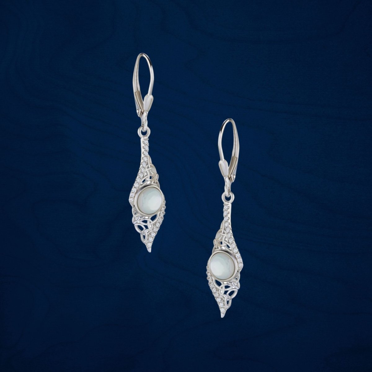 Sterling Silver Trinity Mother of Pearl Arianrhod Earrings - The Celtic Gift Store - Earrings