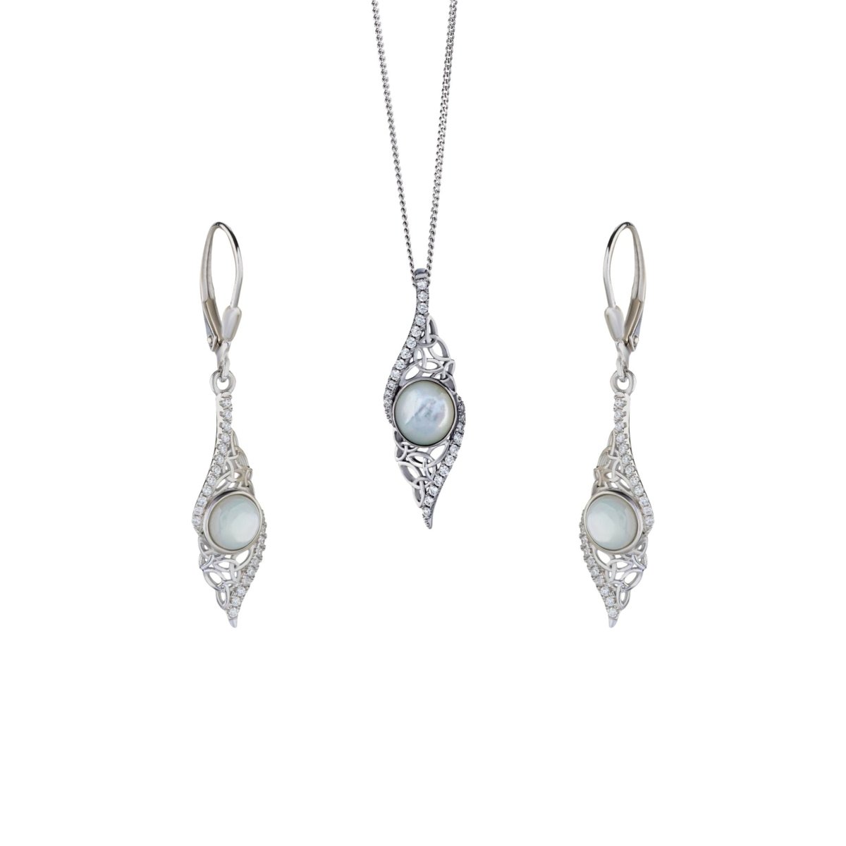 Sterling Silver Trinity Mother of Pearl Arianrhod Earrings - The Celtic Gift Store - Earrings