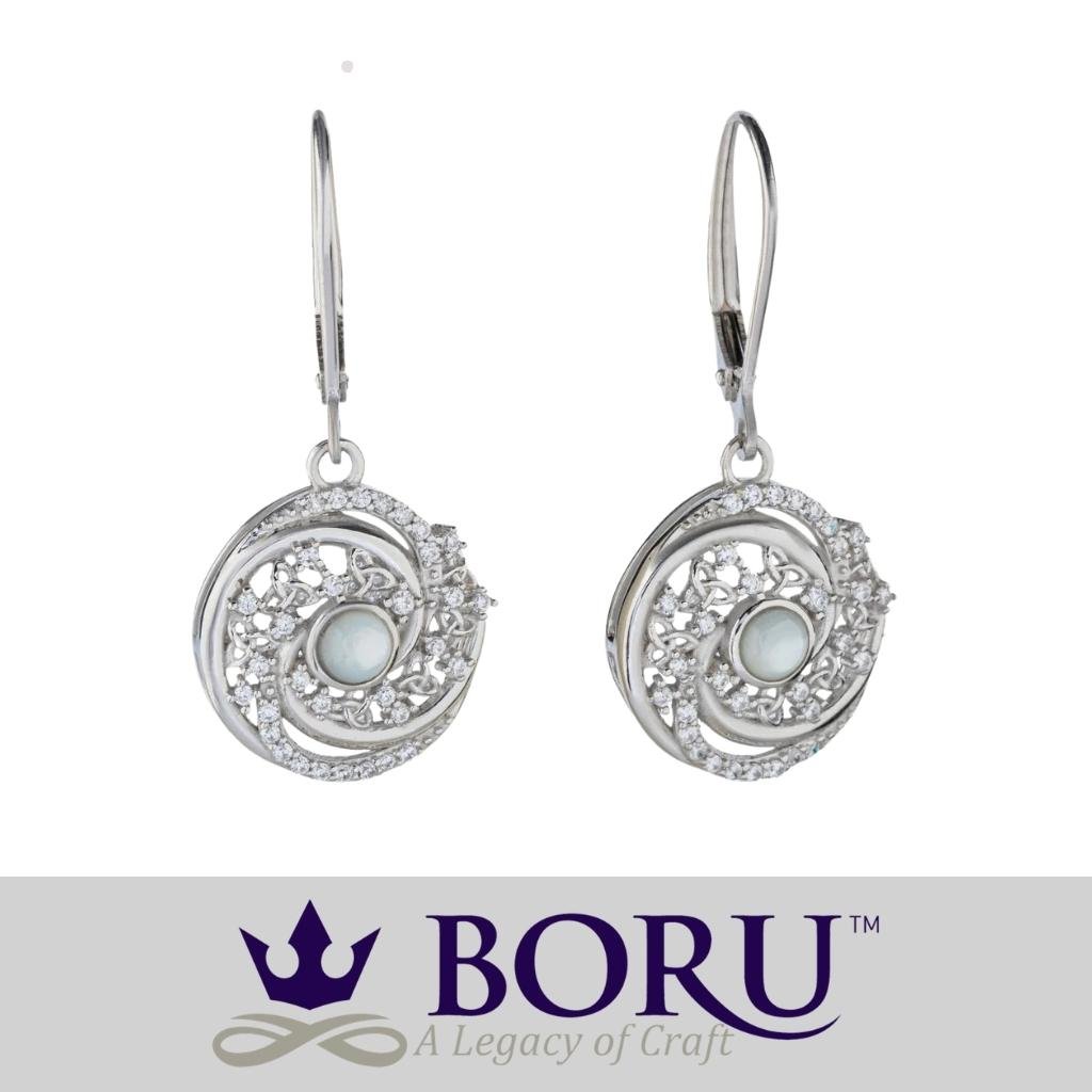 Sterling Silver Trinity Swirl Mother of Pearl Arianrhod Earrings