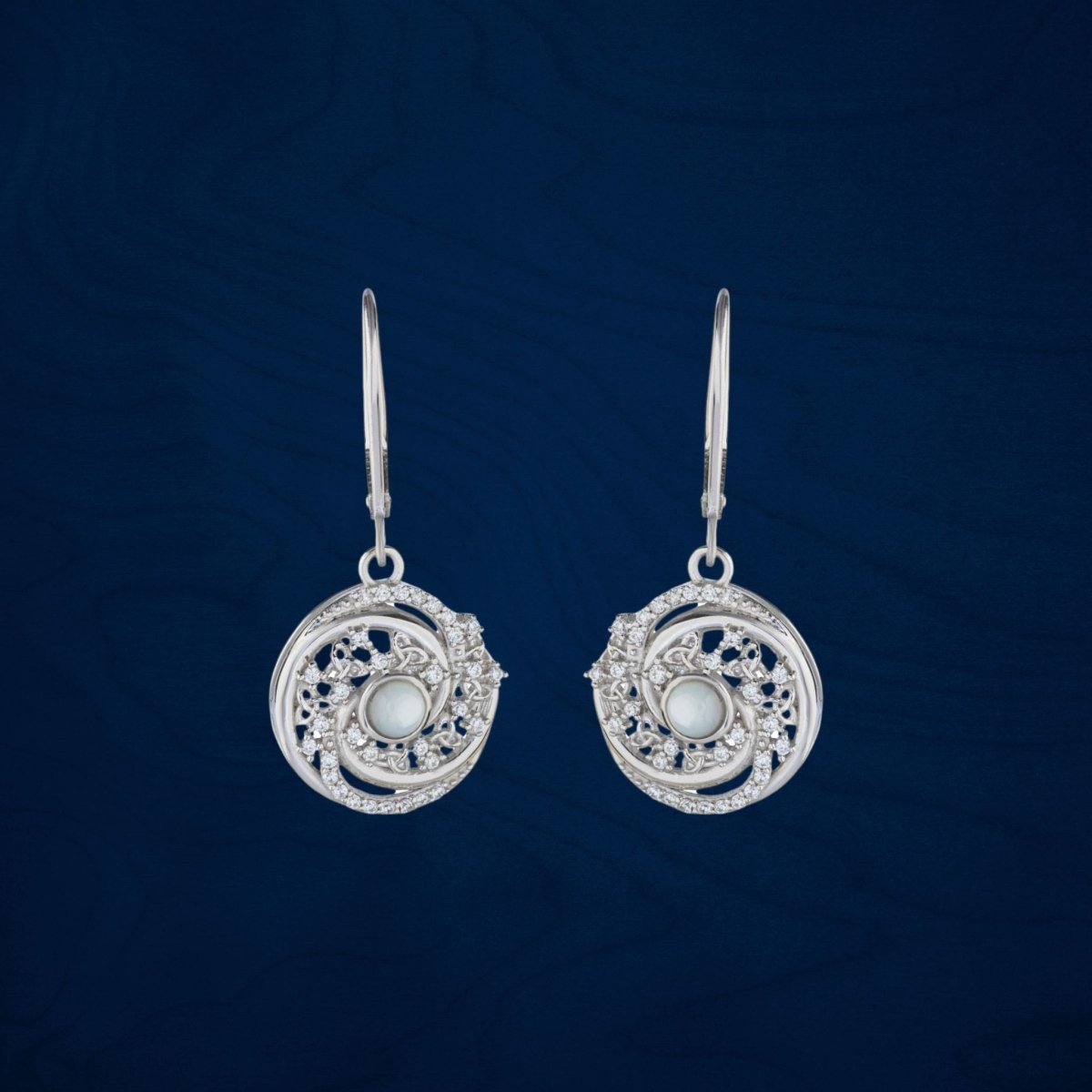 Sterling Silver Trinity Swirl Mother of Pearl Arianrhod Earrings - The Celtic Gift Store - Earrings