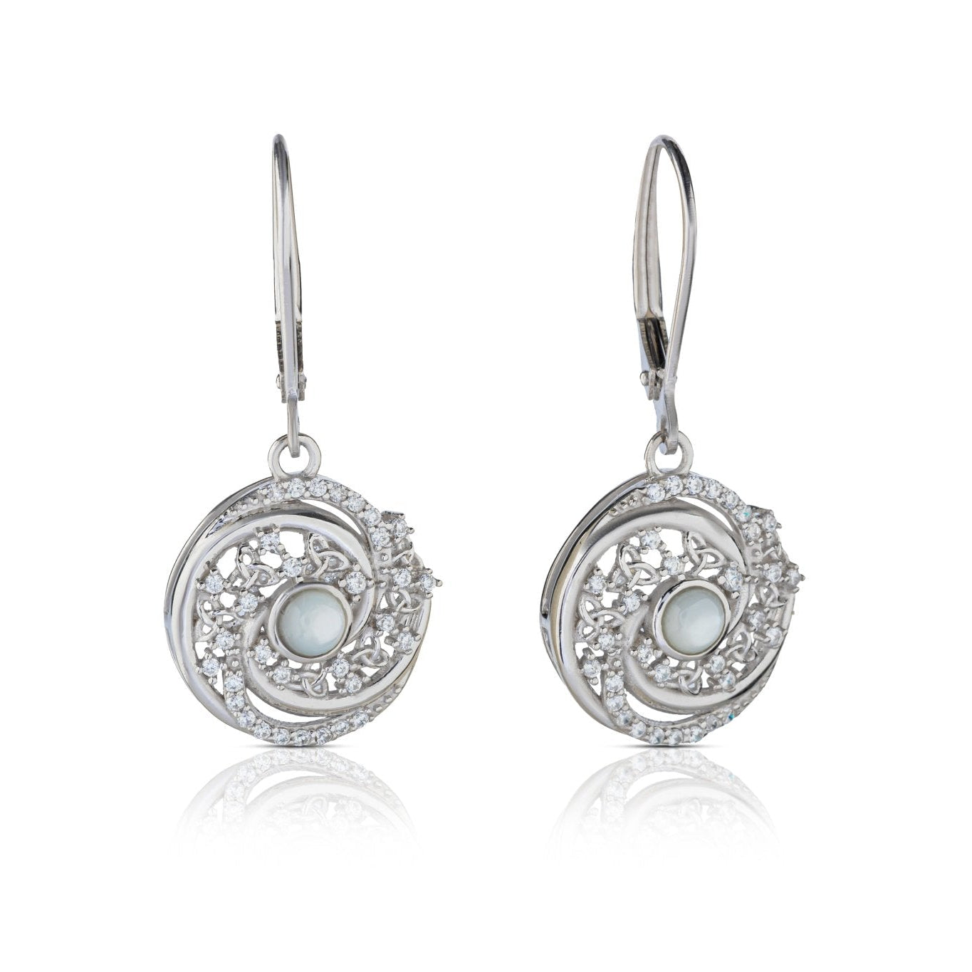 Sterling Silver Trinity Swirl Mother of Pearl Arianrhod Earrings - The Celtic Gift Store - Earrings