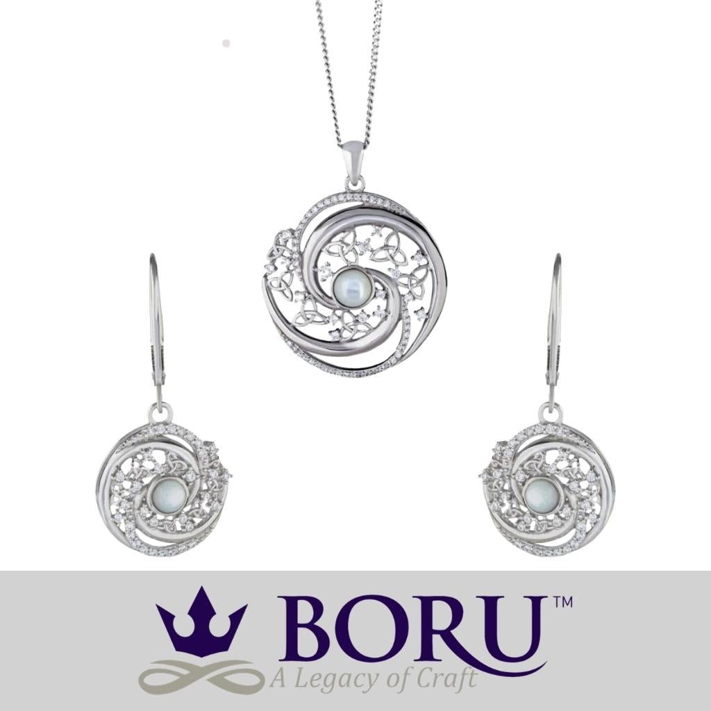 Sterling Silver Trinity Swirl Mother of Pearl Arianrhod Earrings