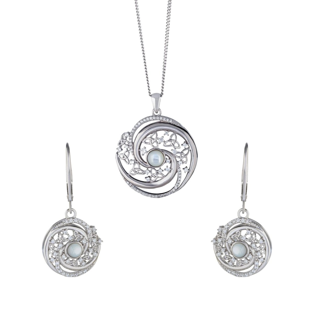 Sterling Silver Trinity Swirl Mother of Pearl Arianrhod Necklace - The Celtic Gift Store - Necklaces