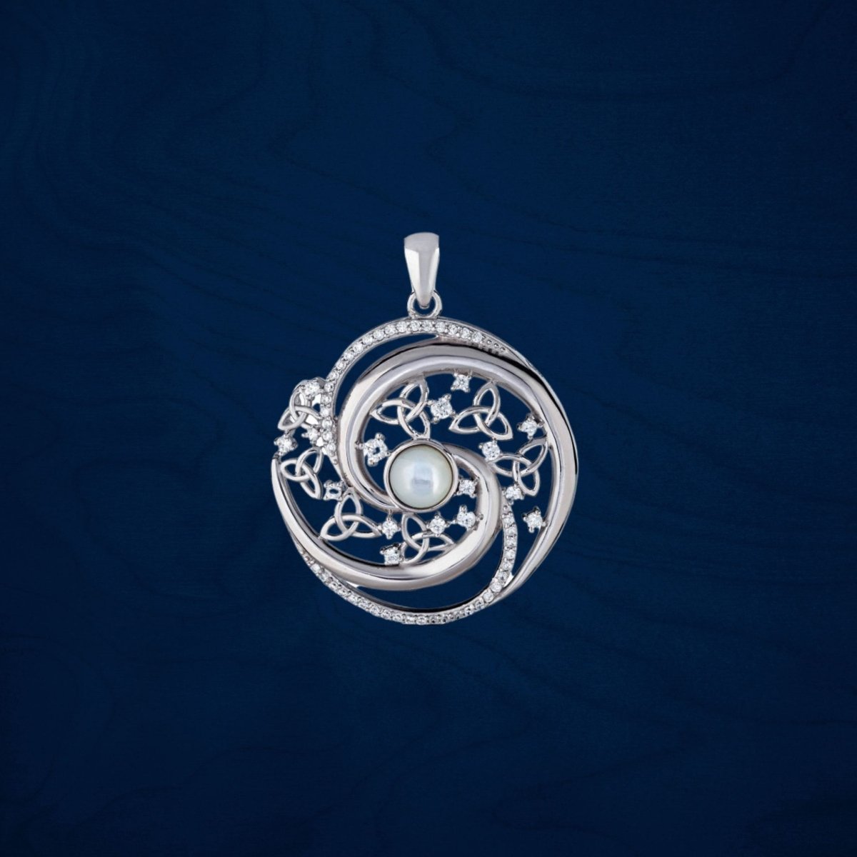 Sterling Silver Trinity Swirl Mother of Pearl Arianrhod Necklace - The Celtic Gift Store - Necklaces