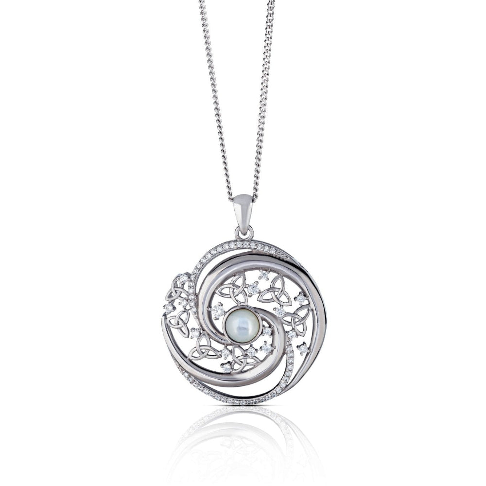 Sterling Silver Trinity Swirl Mother of Pearl Arianrhod Necklace - The Celtic Gift Store - Necklaces