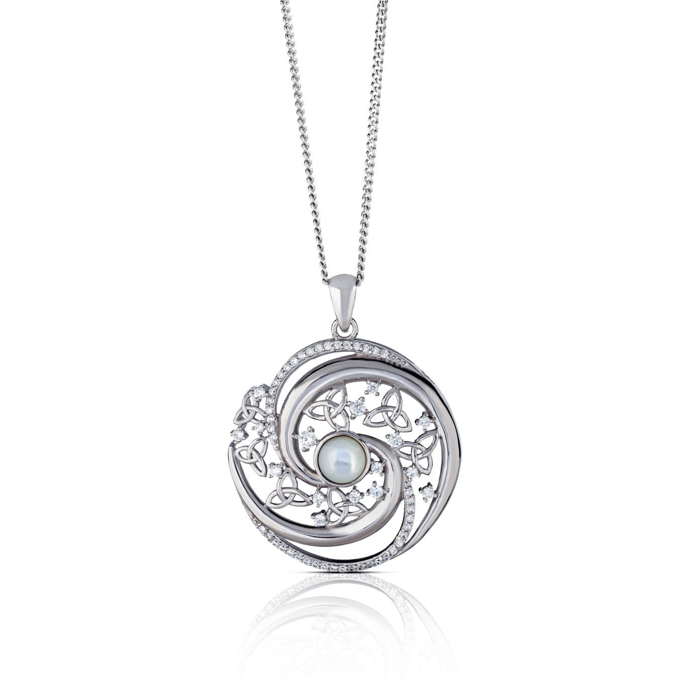 Sterling Silver Trinity Swirl Mother of Pearl Arianrhod Necklace - The Celtic Gift Store - Necklaces