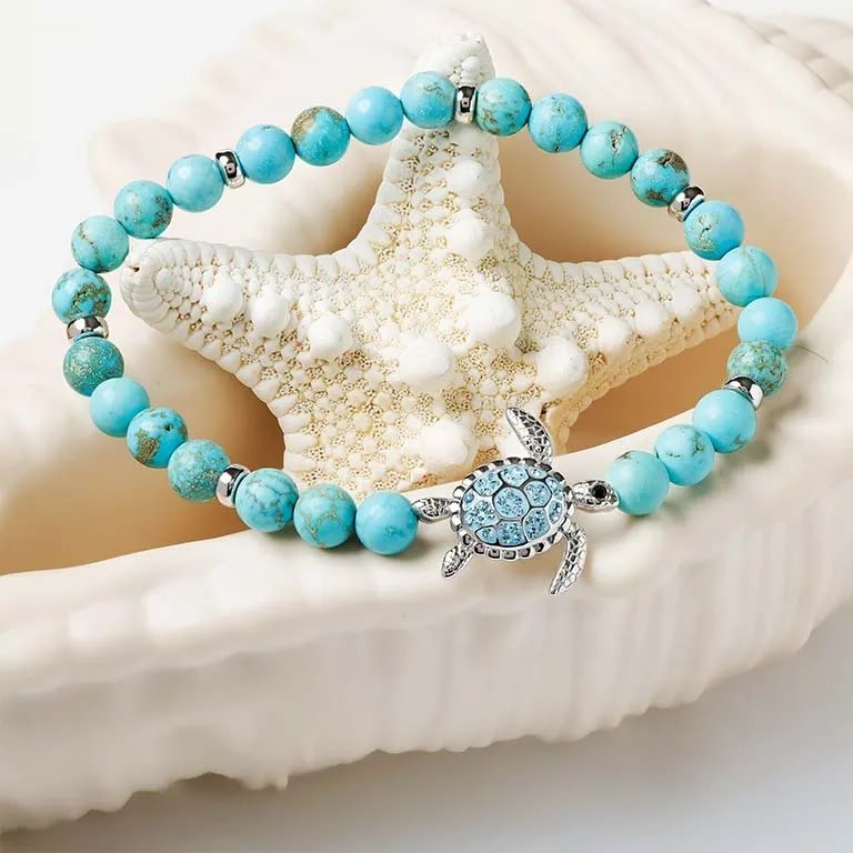 Sterling Silver Turquoise and Blue Turtle Stretch Bracelet - The Celtic Gift Store - Jewelry