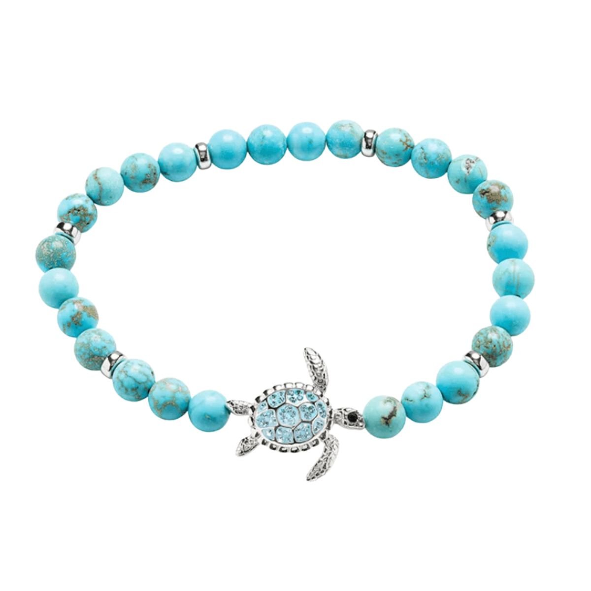 Sterling Silver Turquoise and Blue Turtle Stretch Bracelet