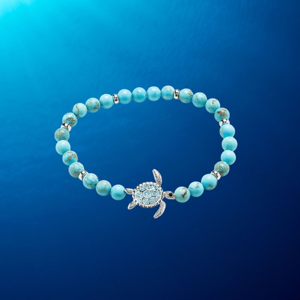 Sterling Silver Turquoise and Blue Turtle Stretch Bracelet - The Celtic Gift Store - Jewelry