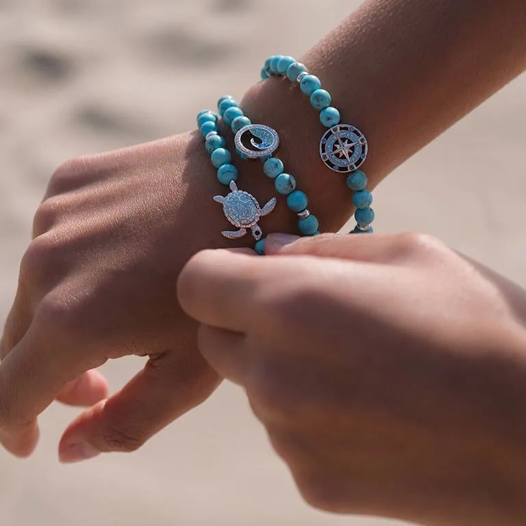 Sterling Silver Turquoise and Blue Turtle Stretch Bracelet - The Celtic Gift Store - Jewelry