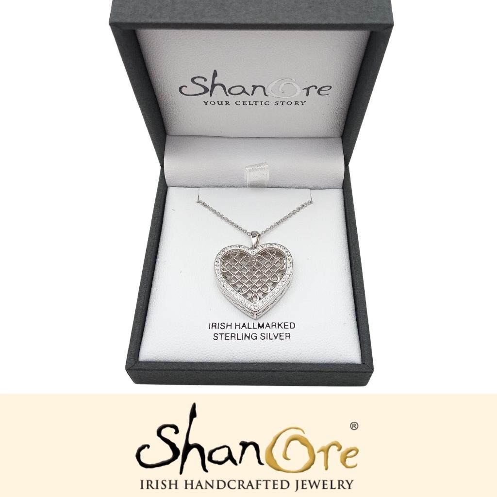 Sterling Silver White Crystals Celtic Heart Necklace