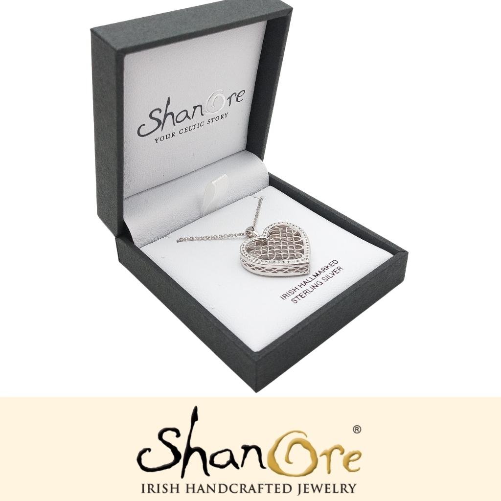 Sterling Silver White Crystals Celtic Heart Necklace