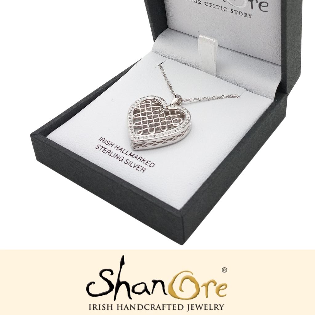Sterling Silver White Crystals Celtic Heart Necklace