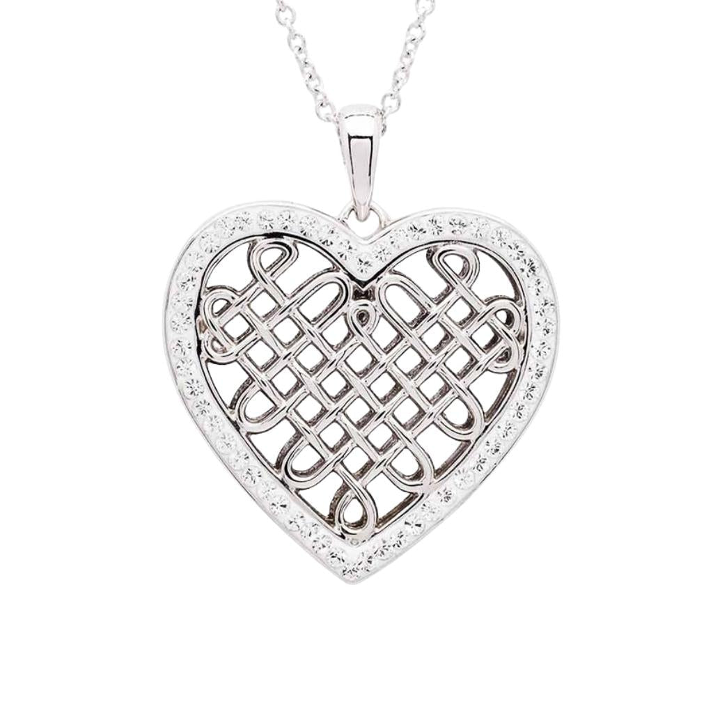 Sterling Silver White Crystals Celtic Heart Necklace