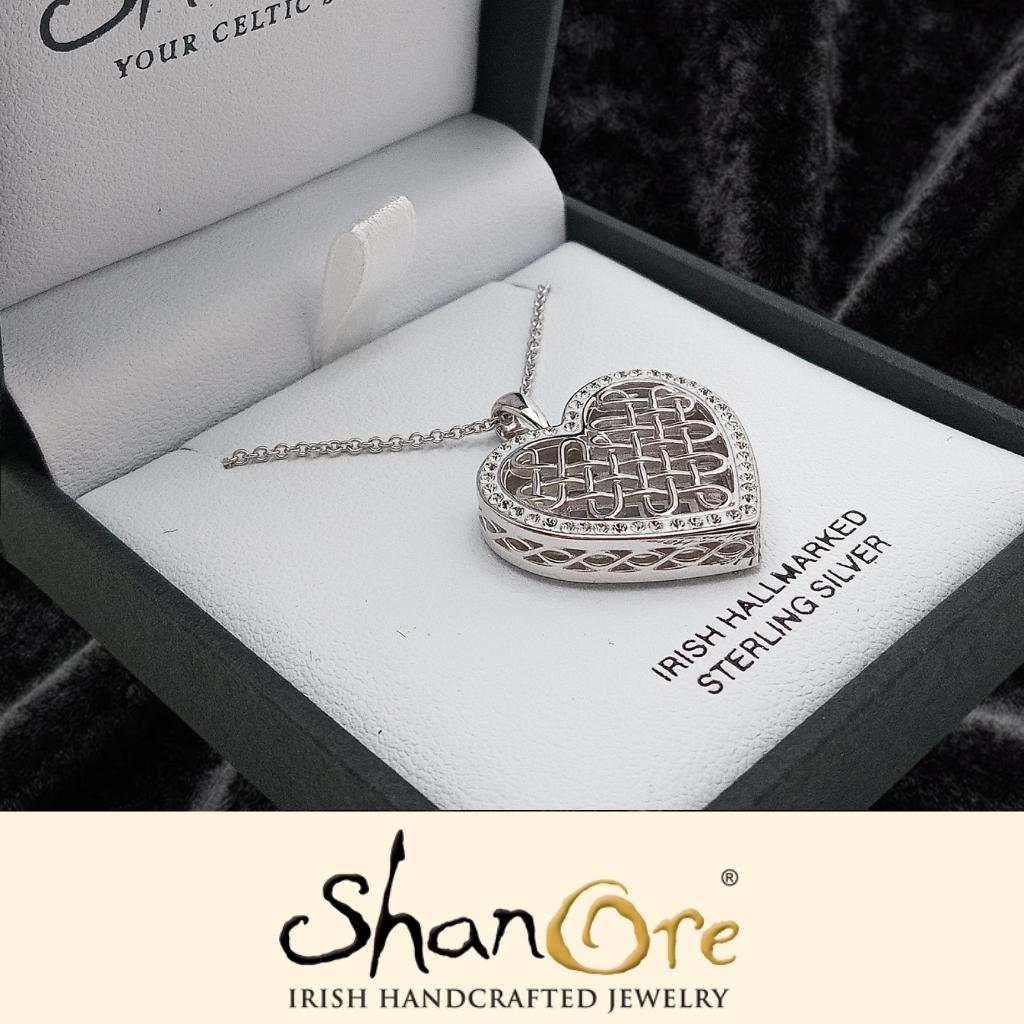 Sterling Silver White Crystals Celtic Heart Necklace