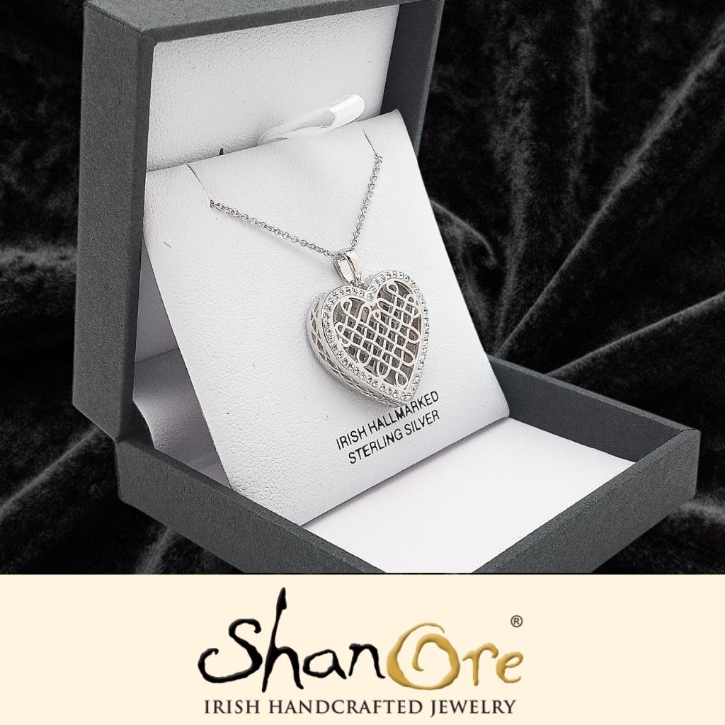 Sterling Silver White Crystals Celtic Heart Necklace