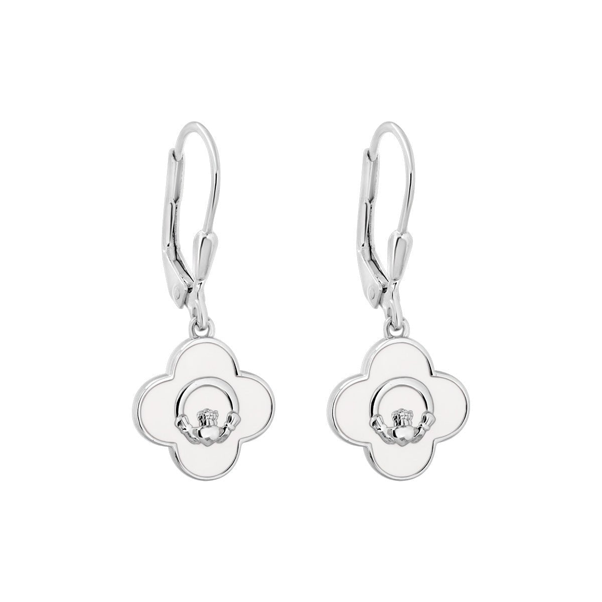 Sterling Silver White Enamel Claddagh Drop Earrings - The Celtic Gift Store - Earrings