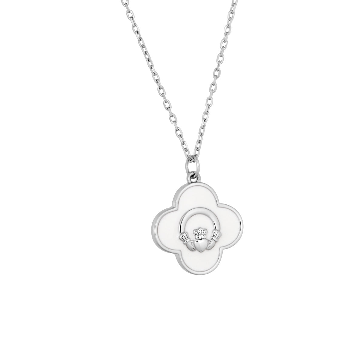 Sterling Silver White Enamel Claddagh Necklace - The Celtic Gift Store - Necklaces