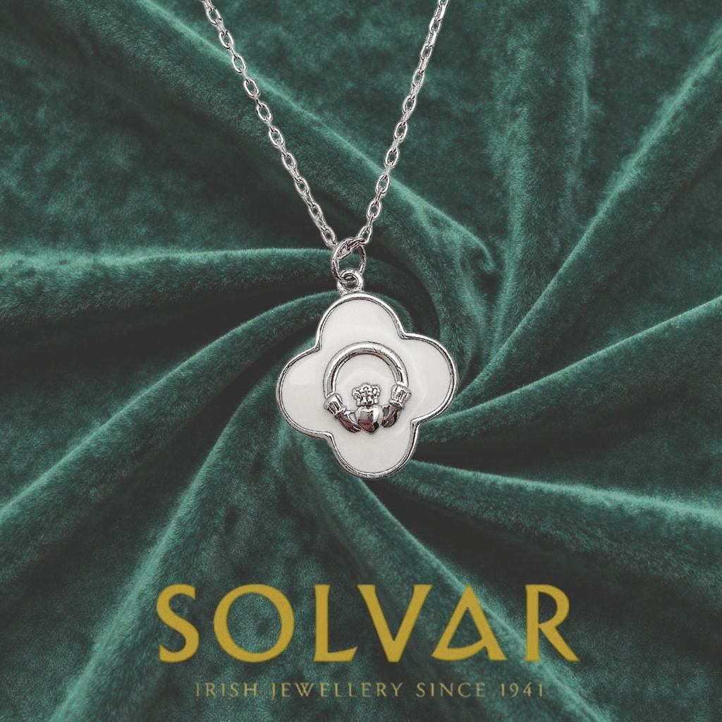 Sterling Silver White Enamel Claddagh Necklace by Solvar Jewelry - Necklaces