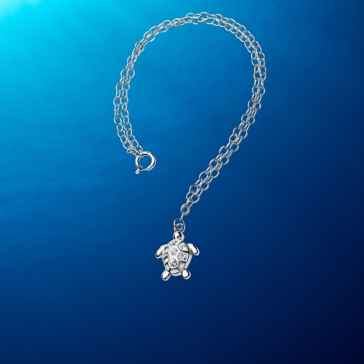Sterling Silver White Turtle Anklet with Clear Crystals - The Celtic Gift Store - Anklets