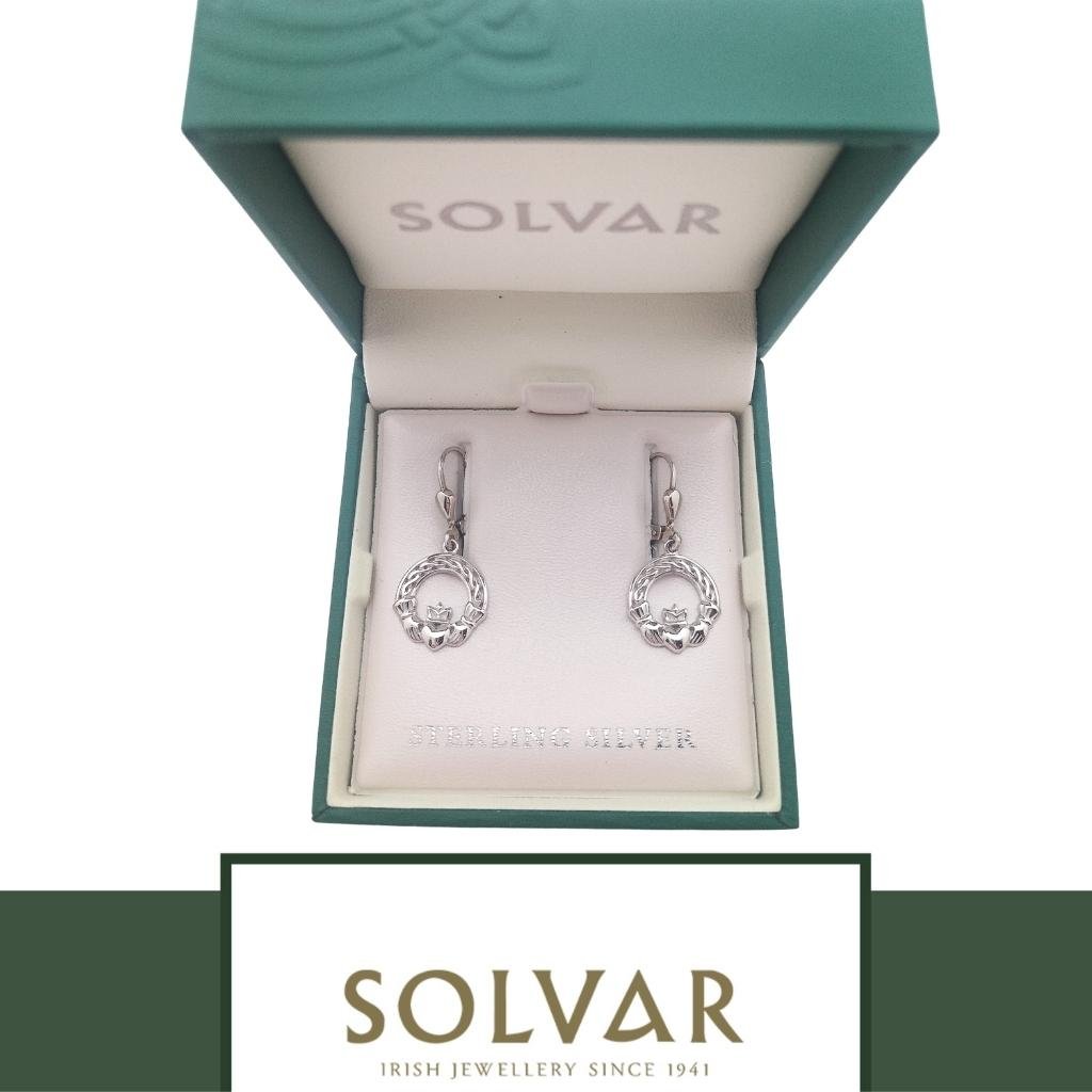 Sterling Silver Woven Celtic Knot And Claddagh Drop Earrings