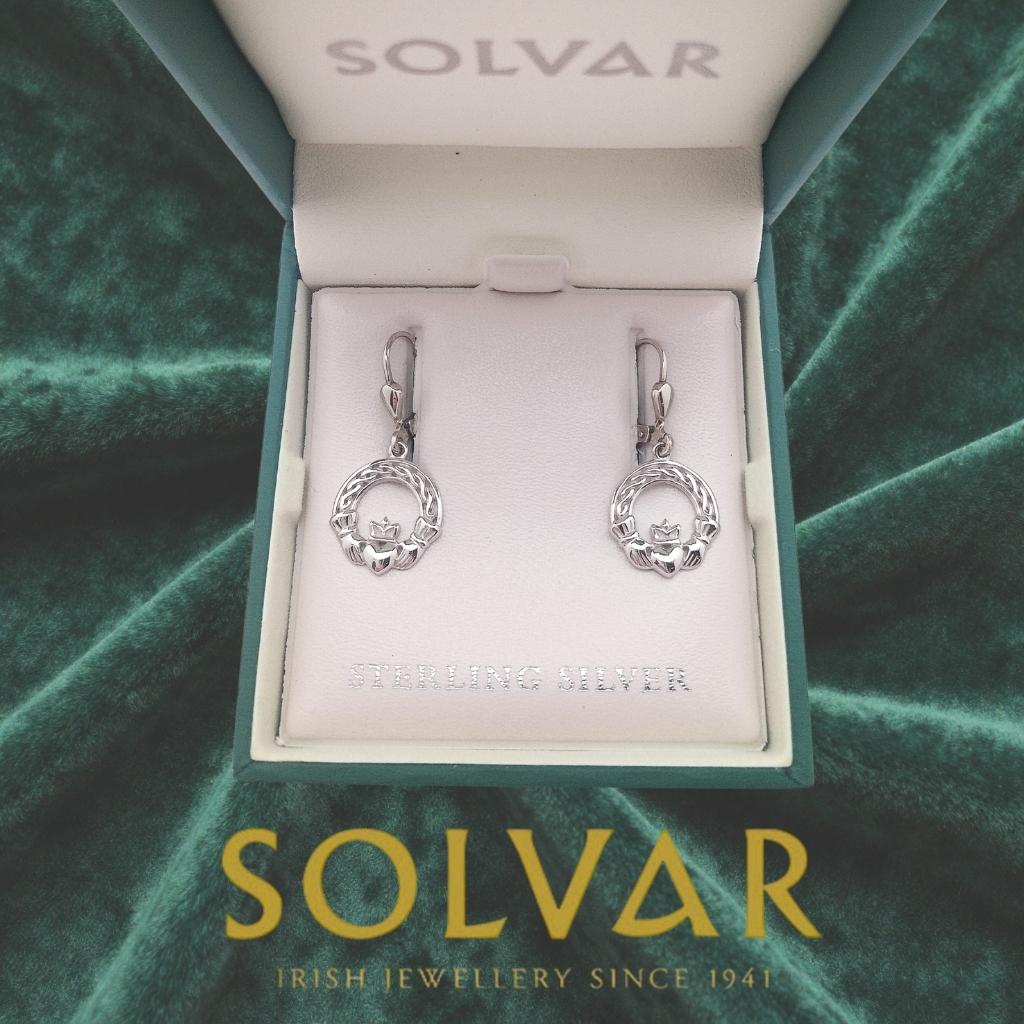 Sterling Silver Woven Celtic Knot And Claddagh Drop Earrings