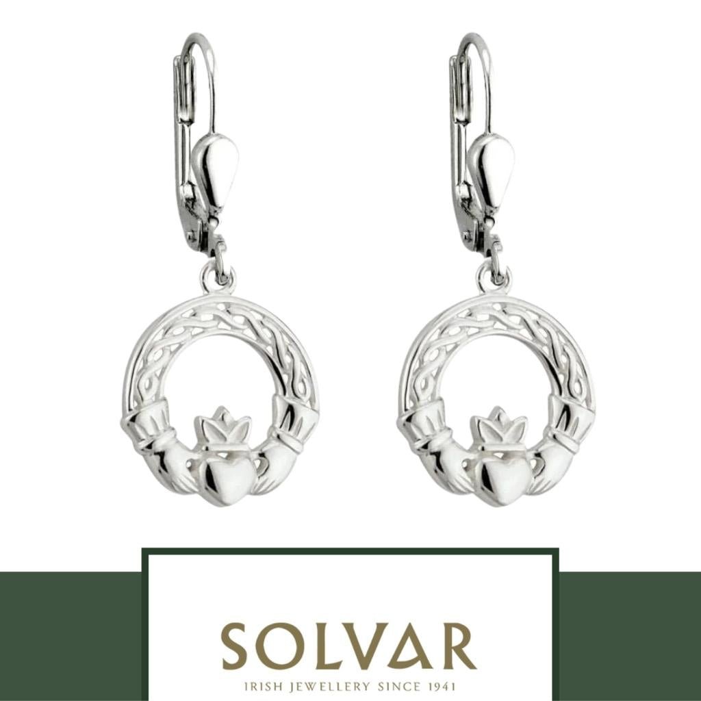 Sterling Silver Woven Celtic Knot And Claddagh Drop Earrings