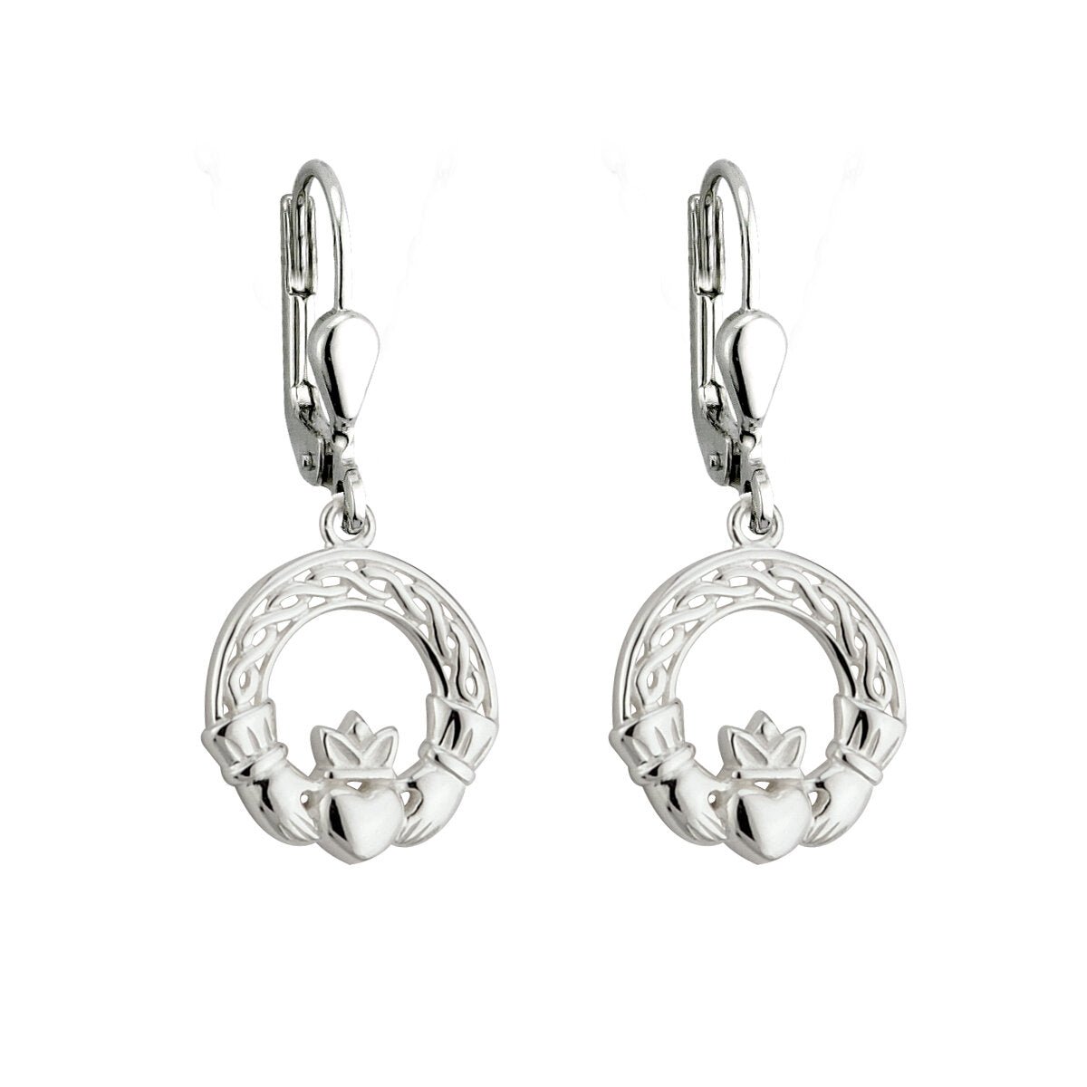Sterling Silver Woven Celtic Knot and Claddagh Drop Earrings - The Celtic Gift Store - Earrings