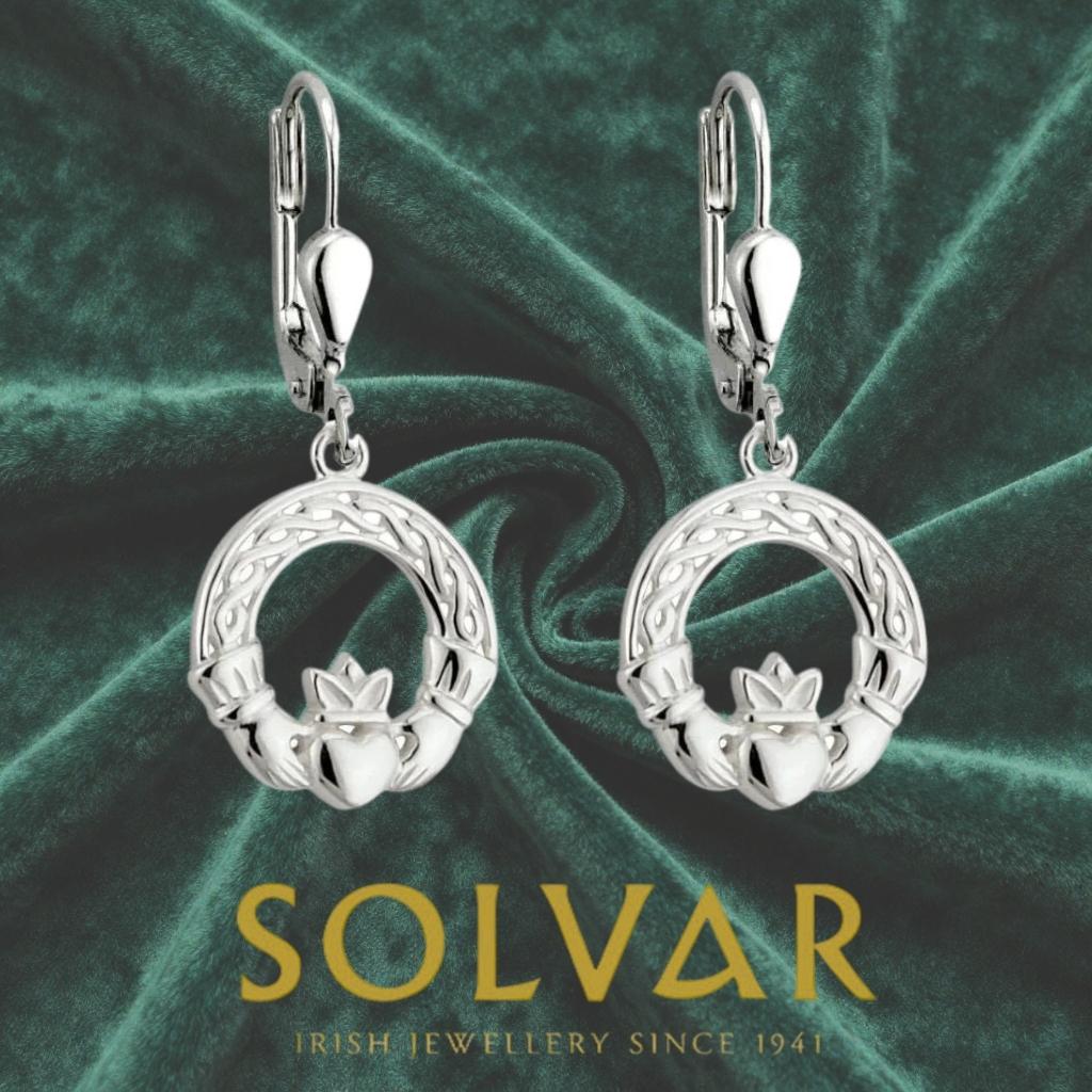 Sterling Silver Woven Celtic Knot And Claddagh Drop Earrings