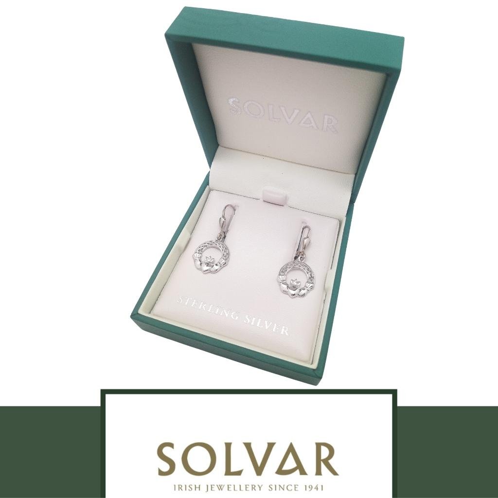 Sterling Silver Woven Celtic Knot And Claddagh Drop Earrings