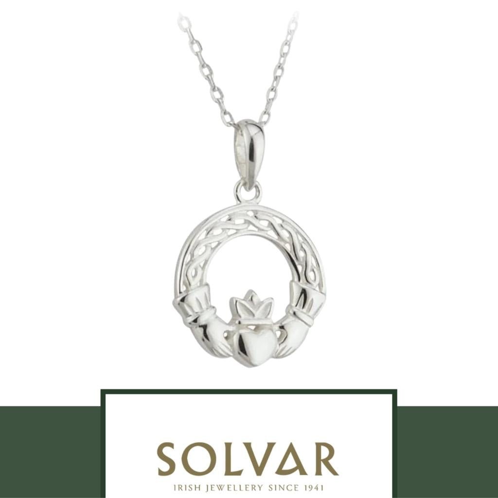 Sterling Silver Woven Celtic Knot Claddagh Necklace
