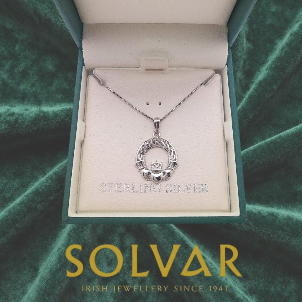 Sterling Silver Woven Celtic Knot Claddagh Necklace