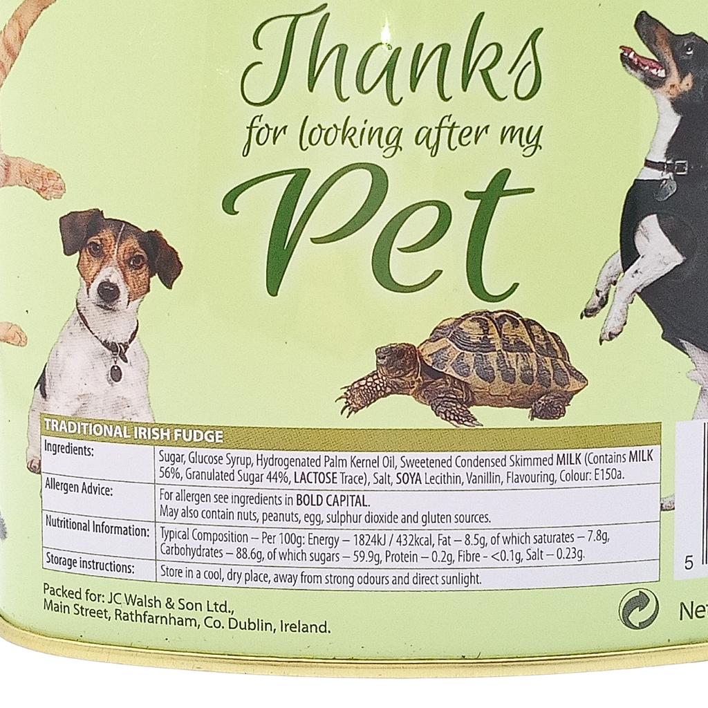 'Thanks For Looking After My Pet' Gift Tin - Irish Fudge