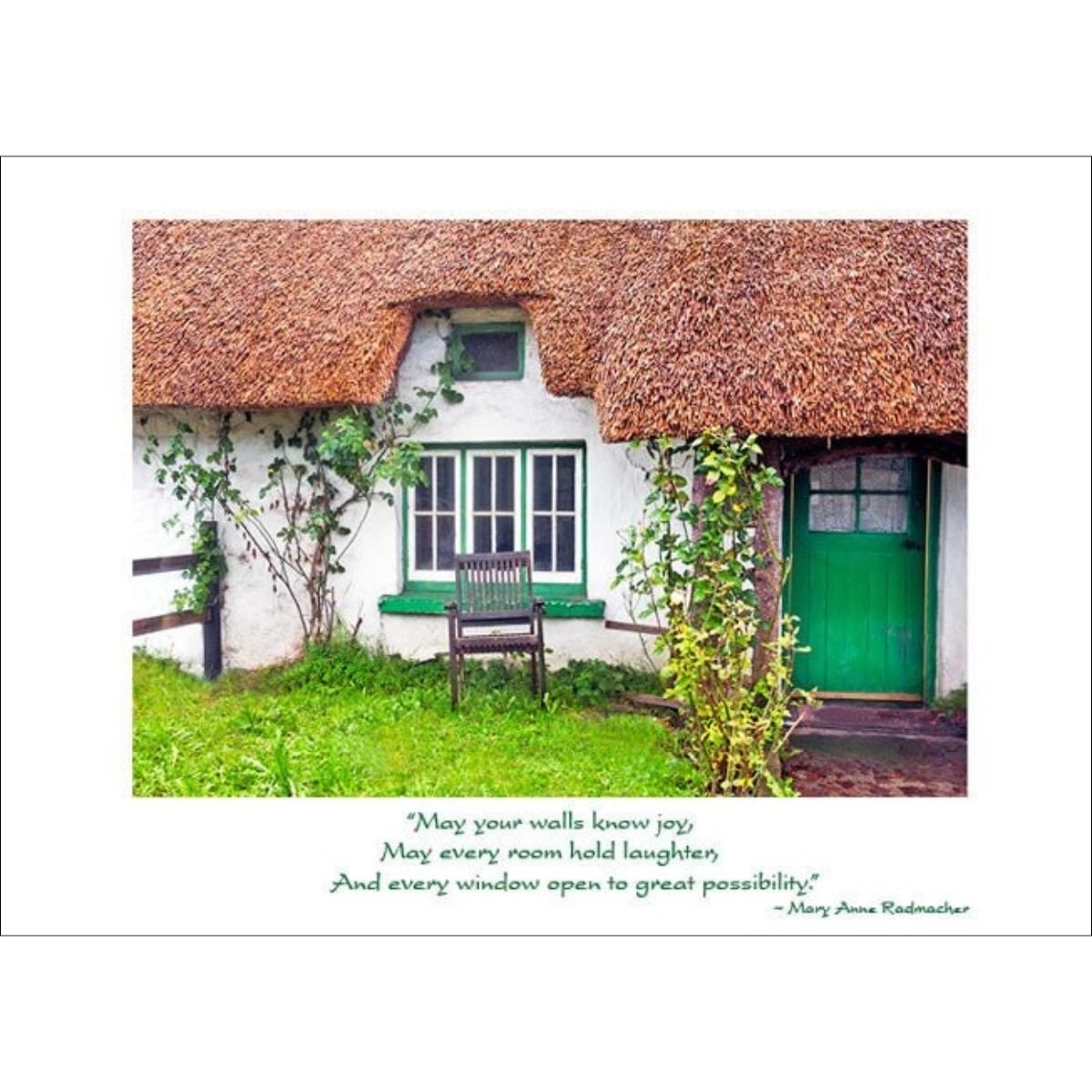 Thatched Irish Cottage New Home Card - Mary Anne Radmacher Quote