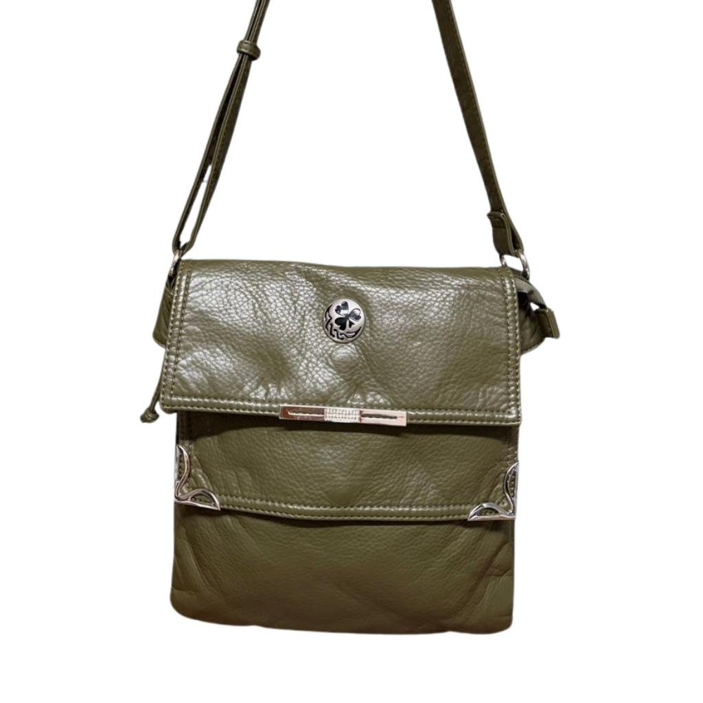 Tree of Life Double Flap Crossbody Bag- Olive Green