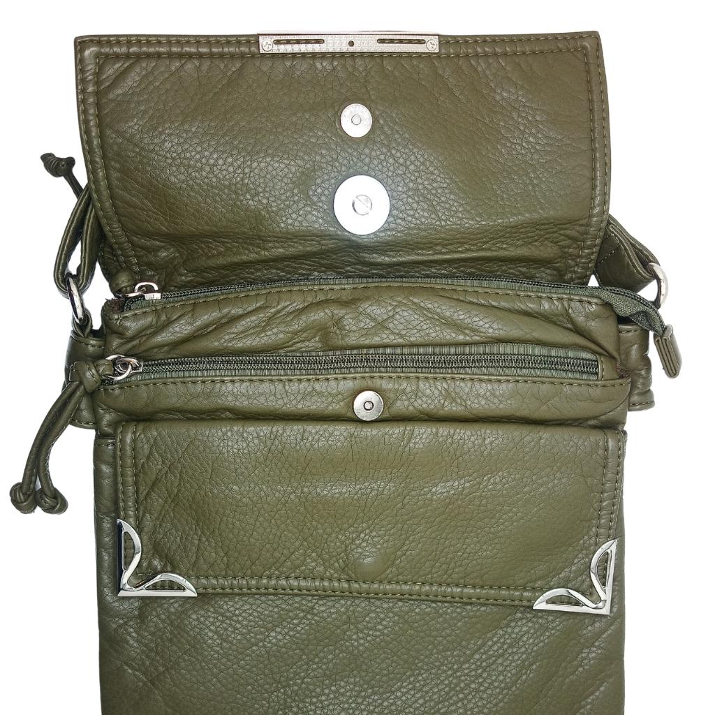 Tree of Life Double Flap Crossbody Bag - Olive Green