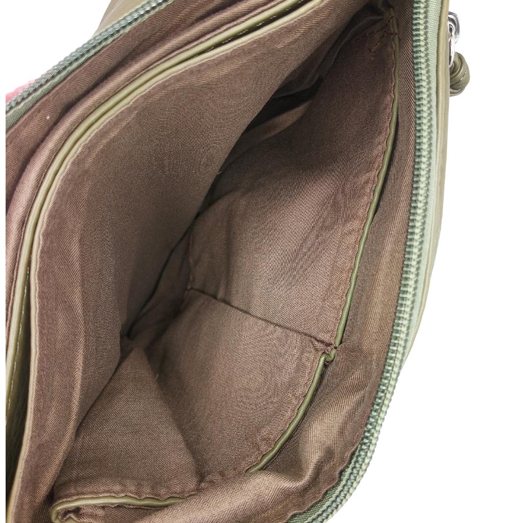 Tree of Life Double Flap Crossbody Bag - Olive Green