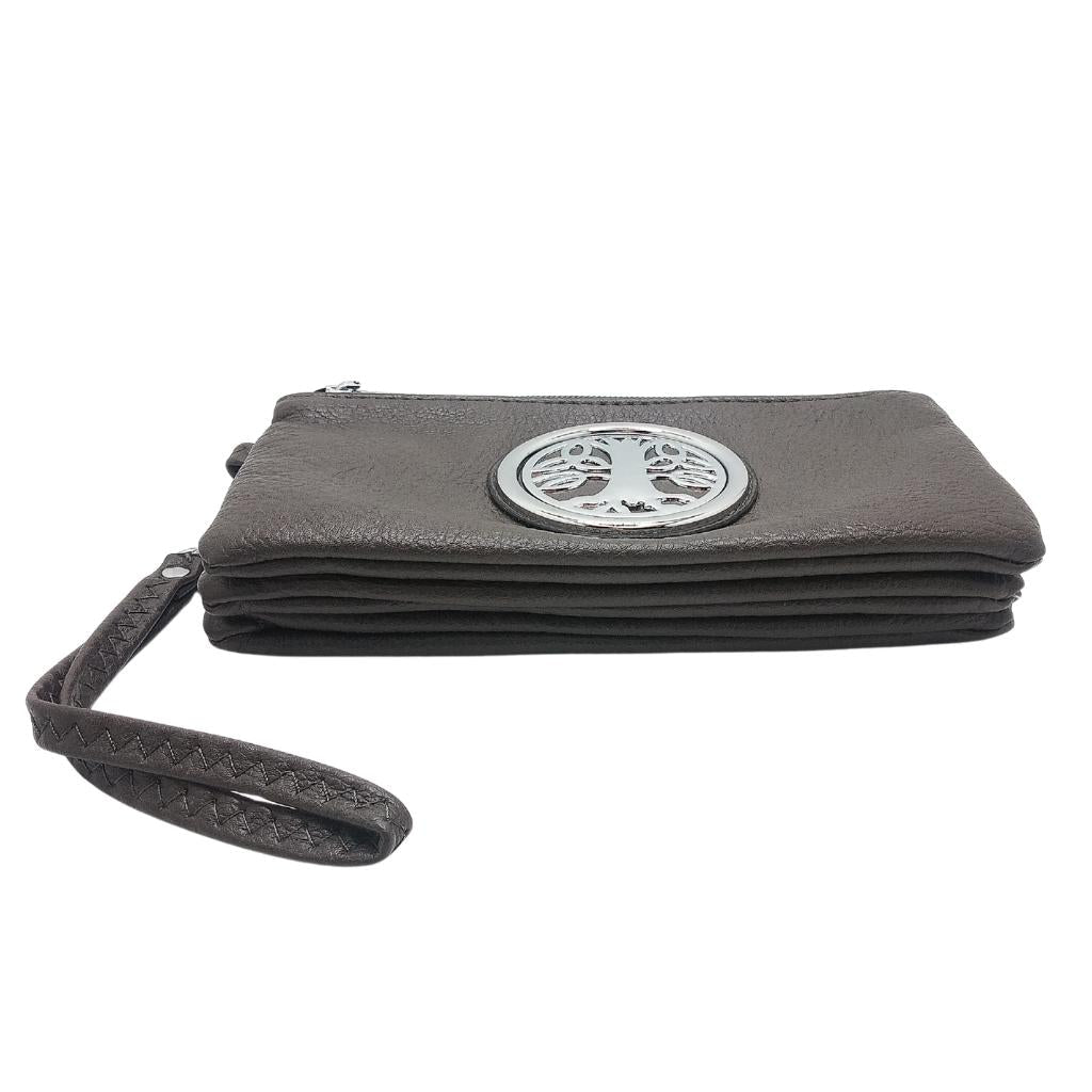 Tree of Life Tri Zip Pocket Bag- Dark Grey