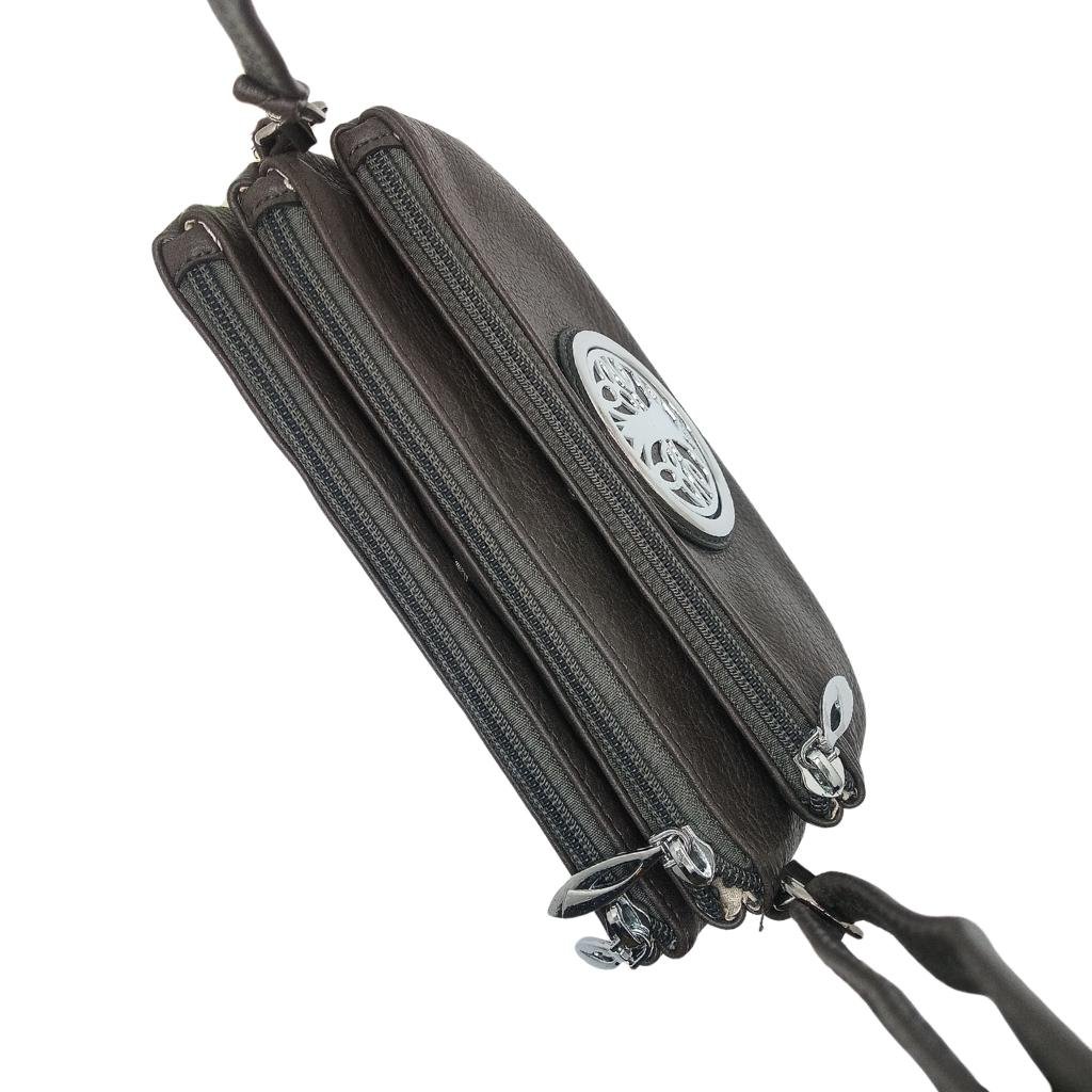 Tree of Life Tri Zip Pocket Bag- Dark Grey