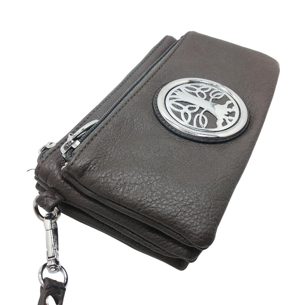 Tree of Life Tri Zip Pocket Bag- Dark Grey