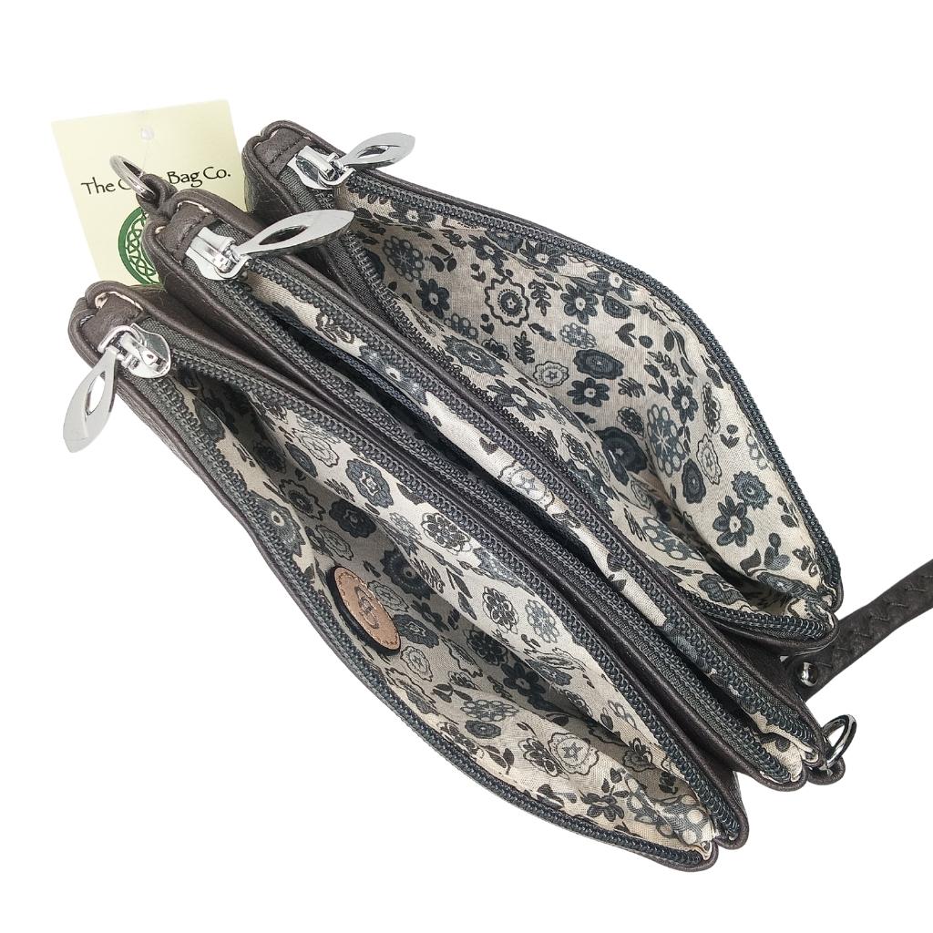 Tree of Life Tri Zip Pocket Bag- Dark Grey