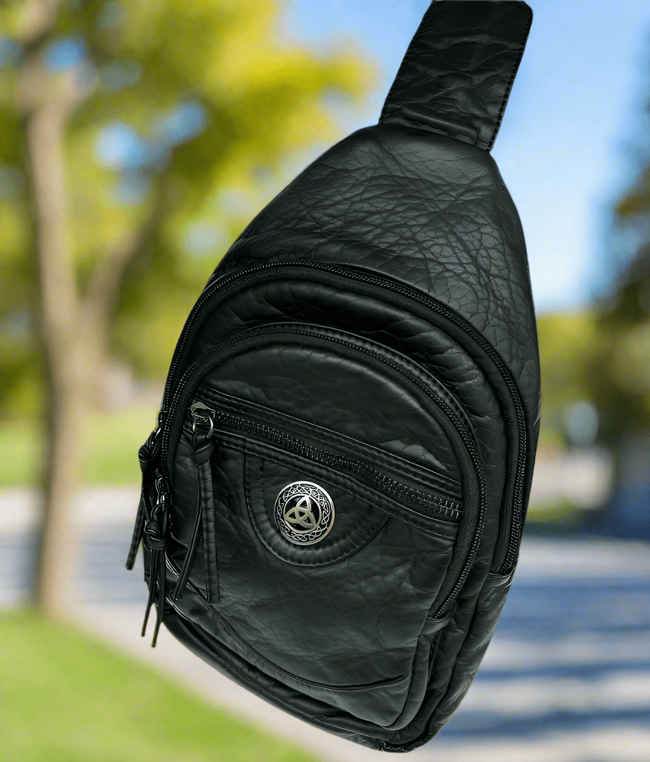 Trinity Knot Heart Washed Pocket Sling Bag - Black - The Celtic Gift Store - Handbags