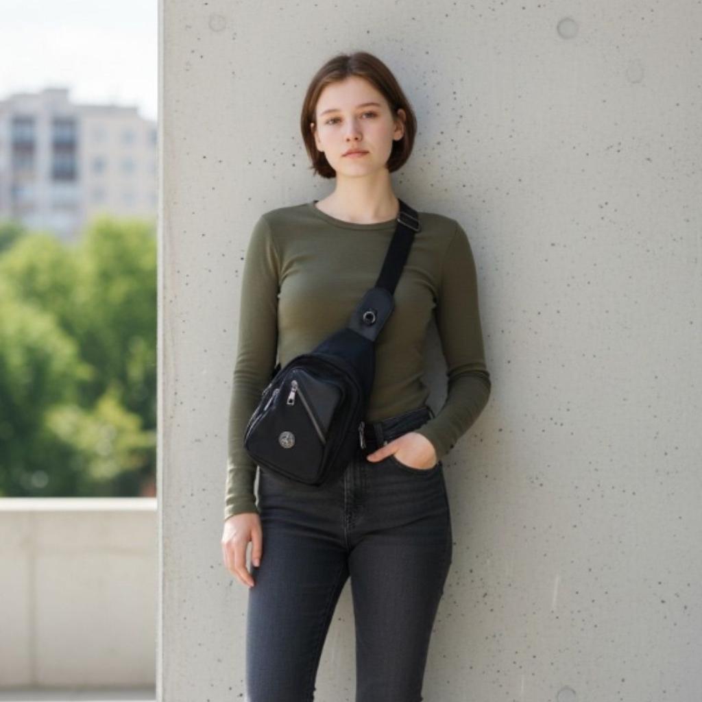 Trinity Knot Nylon Sling Bag- Black