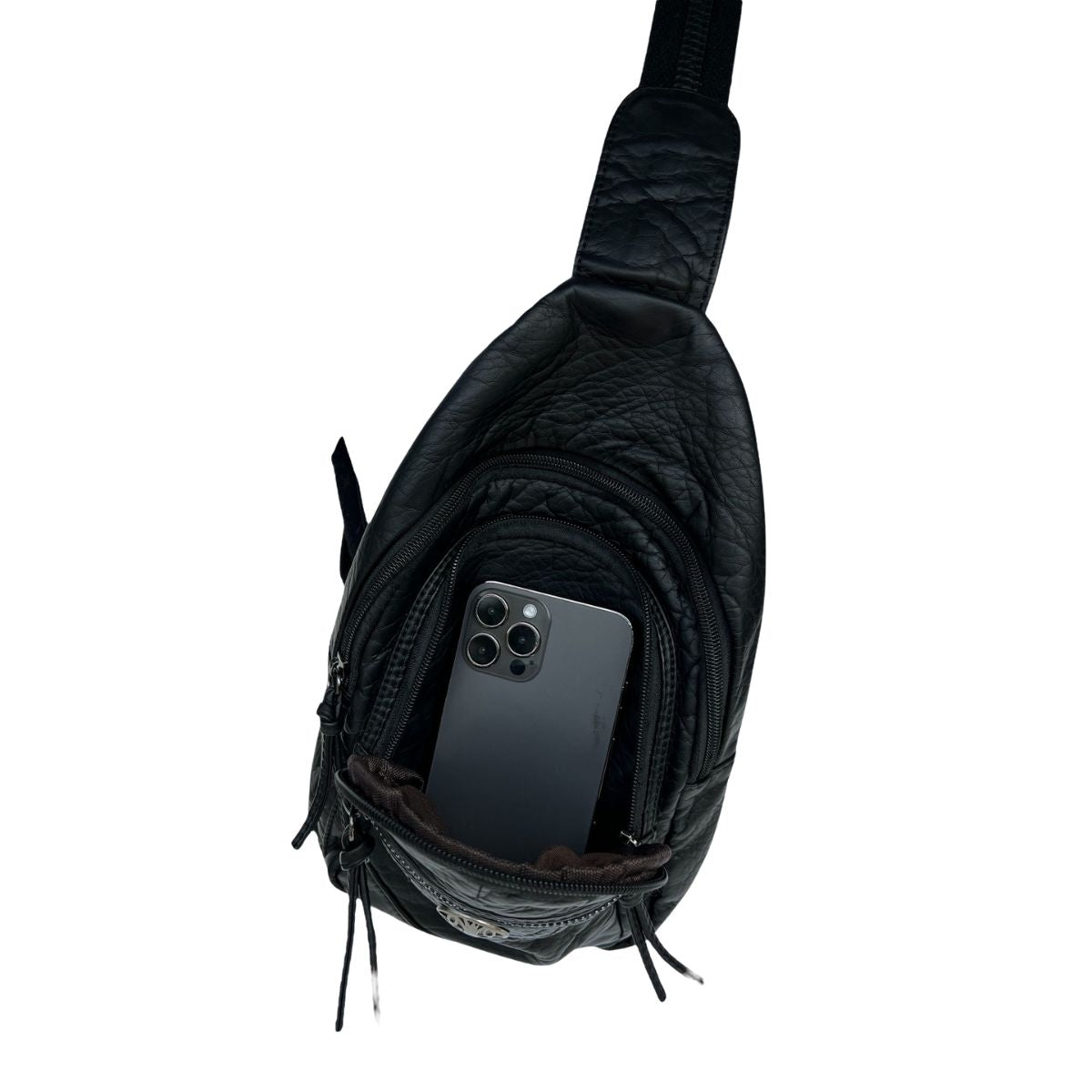 Trinity Knot Washed Pocket Sling Bag - Black
