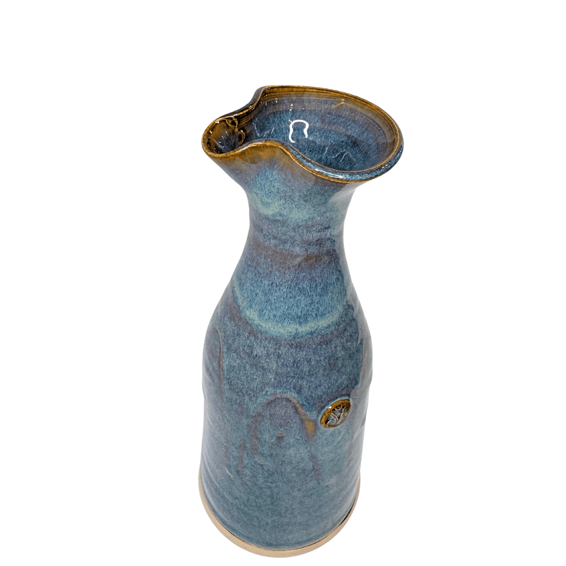 Blue ceramic pitcher on a white background